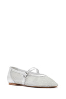 Women's Silver Mesh Strappy Ballerinas | Derimod Women's Silver Mesh Strappy Ballerinas | Derimod
