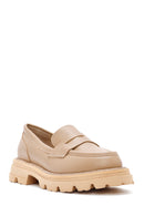Women's Beige Thick Soled Leather Masculine Loafer | Derimod Women's Beige Thick Soled Leather Masculine Loafer | Derimod