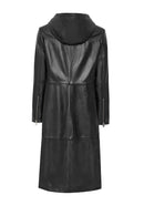Selena Women's Black Hooded Leather Coat | Derimod Selena Women's Black Hooded Leather Coat | Derimod