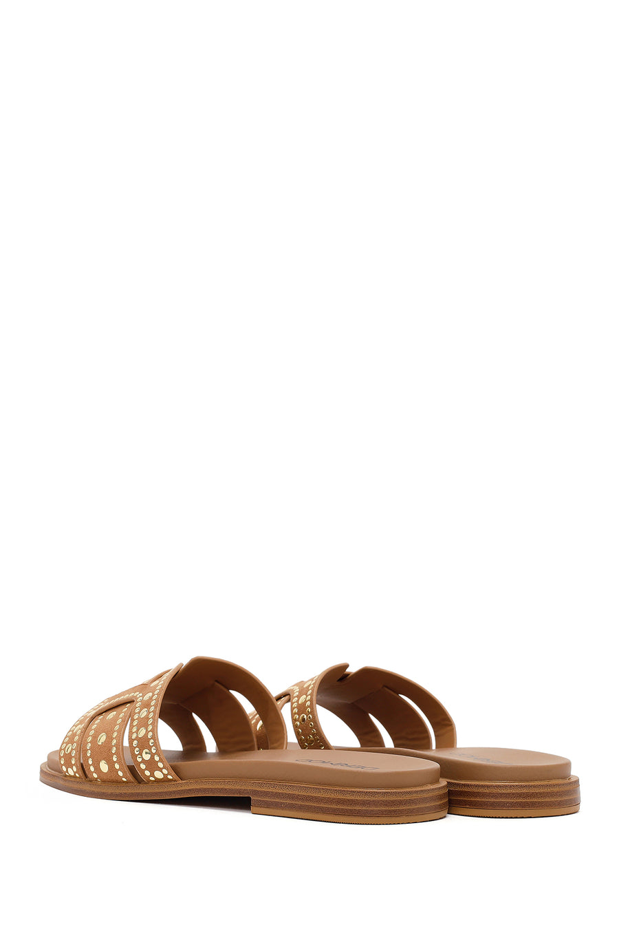 Women's Camel Studded Suede Slippers