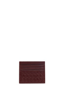 Men's Burgundy Braided Leather Cardholder | Derimod