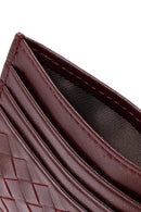 Men's Burgundy Braided Leather Cardholder | Derimod