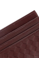 Men's Burgundy Braided Leather Cardholder | Derimod