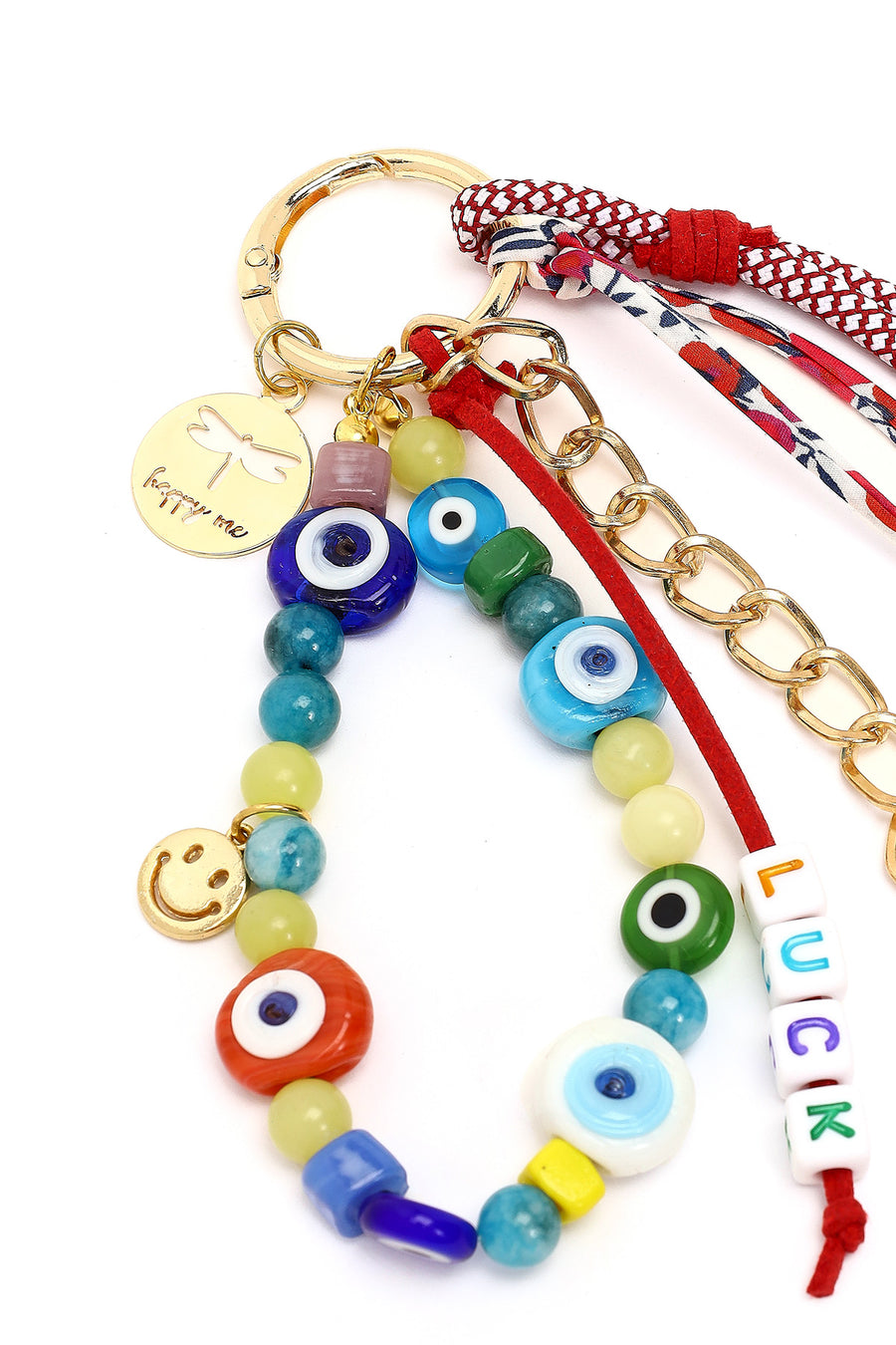 Women's Multicolor Chain Detailed Beaded Metal Charm