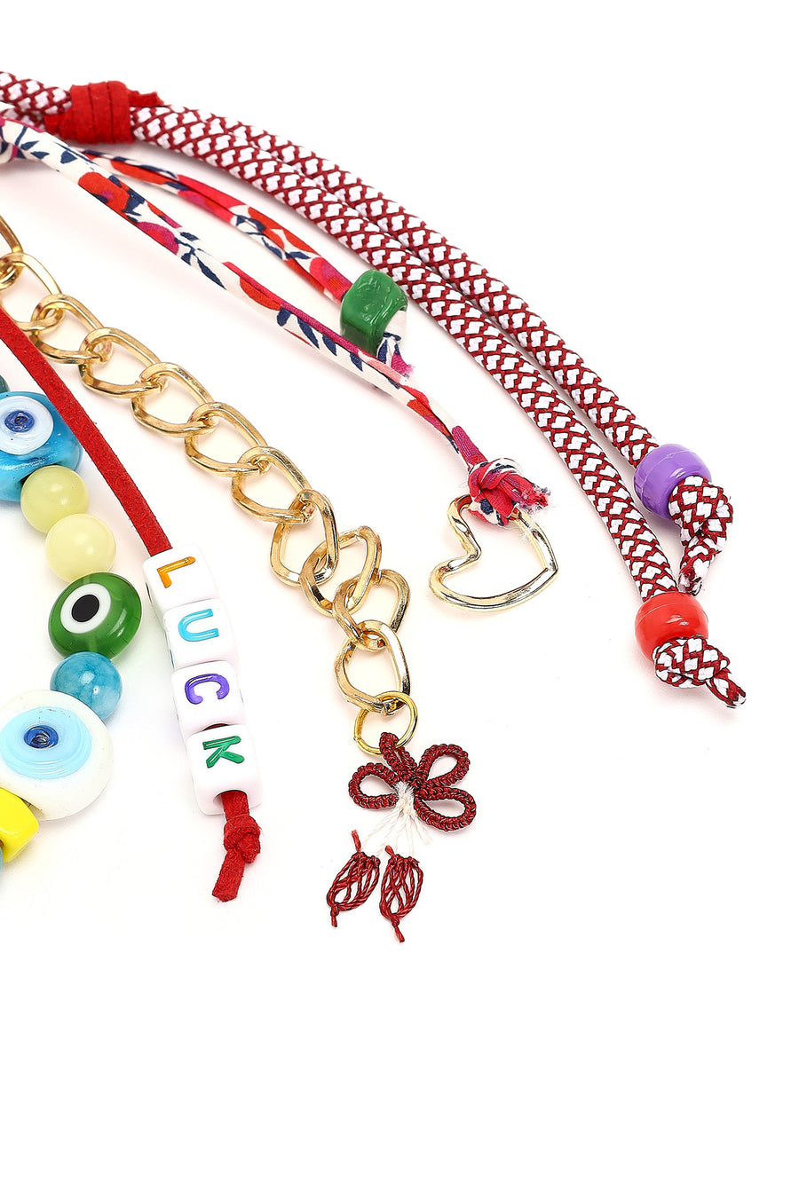 Women's Multicolor Chain Detailed Beaded Metal Charm