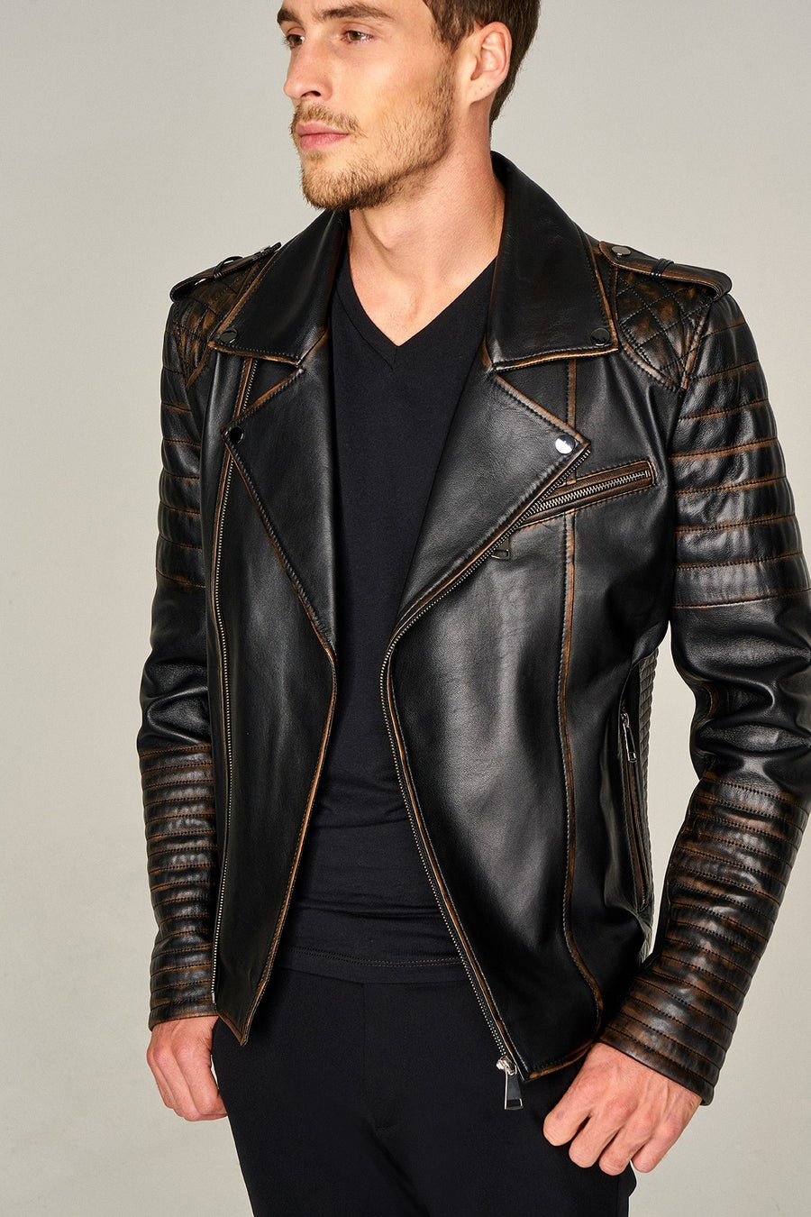 Escobar-X Men's Leather Jacket 19WGD6282VD | Derimod