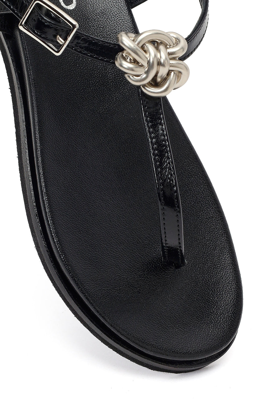 Women's Black Buckle Thong Leather Sandals