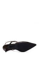 Woman Brown Open-Back Thin-Heeled Croc-Embossed Leather Shoes | Derimod