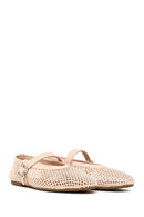 Woman Beige Mesh Ballerine flats | Derimod