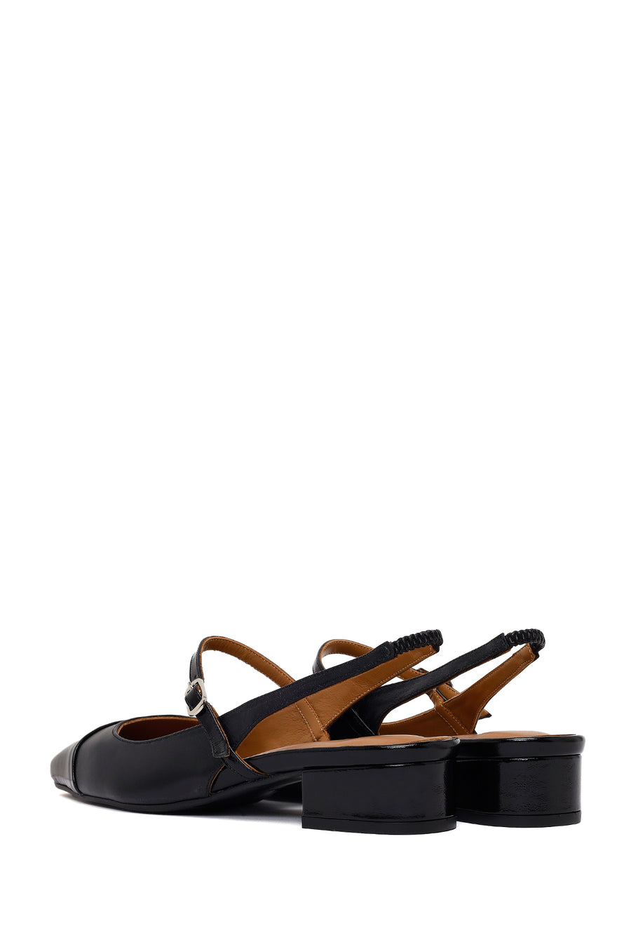 Woman Black Buckled Backless Leather Ballet Flat