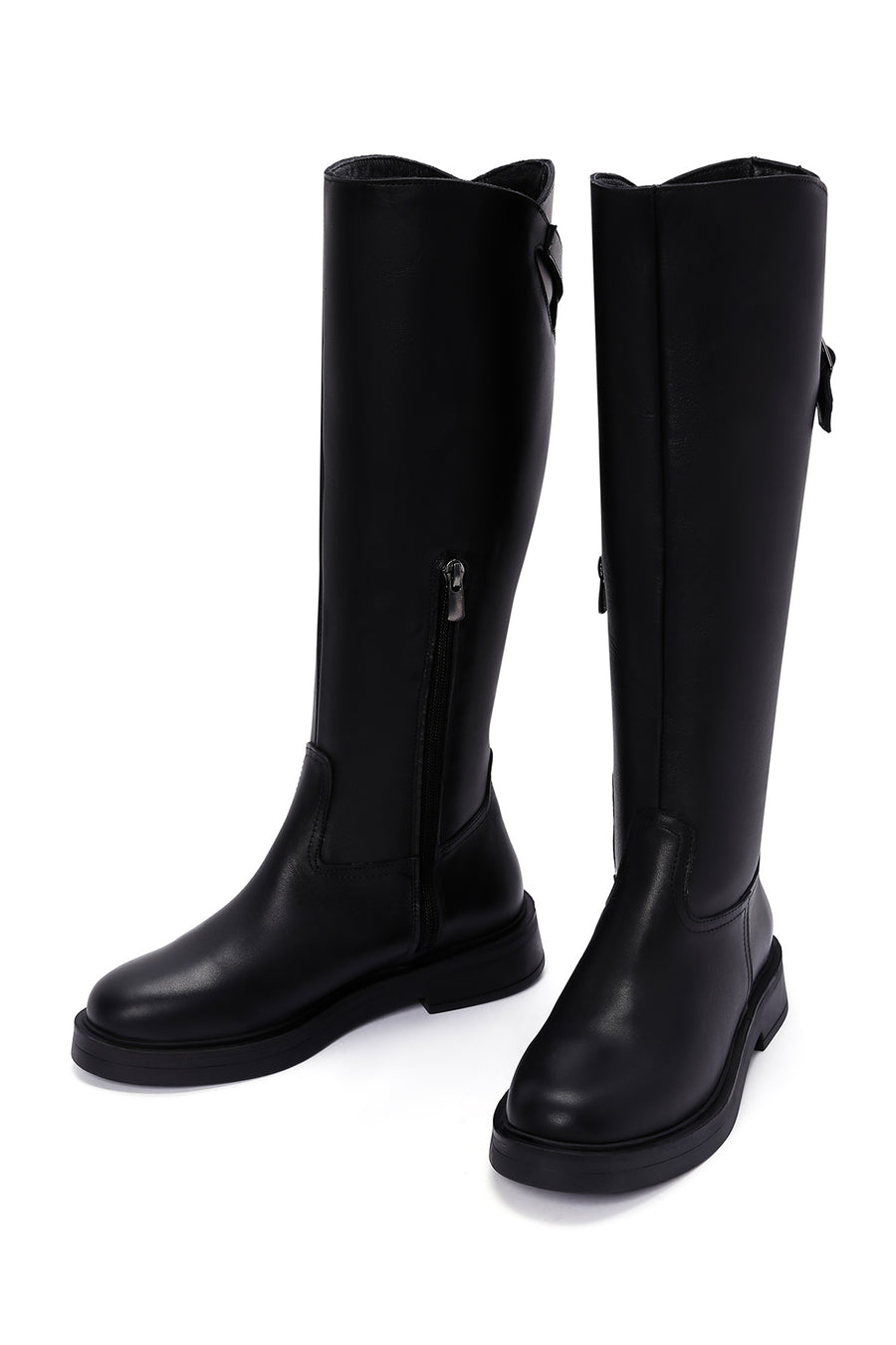 Women's Black Zippered Leather Boots