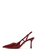 Women's Red Slingback Thin Heel Leather Shoes | Derimod