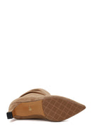 Woman Beige Heeled Suede Boots | Derimod