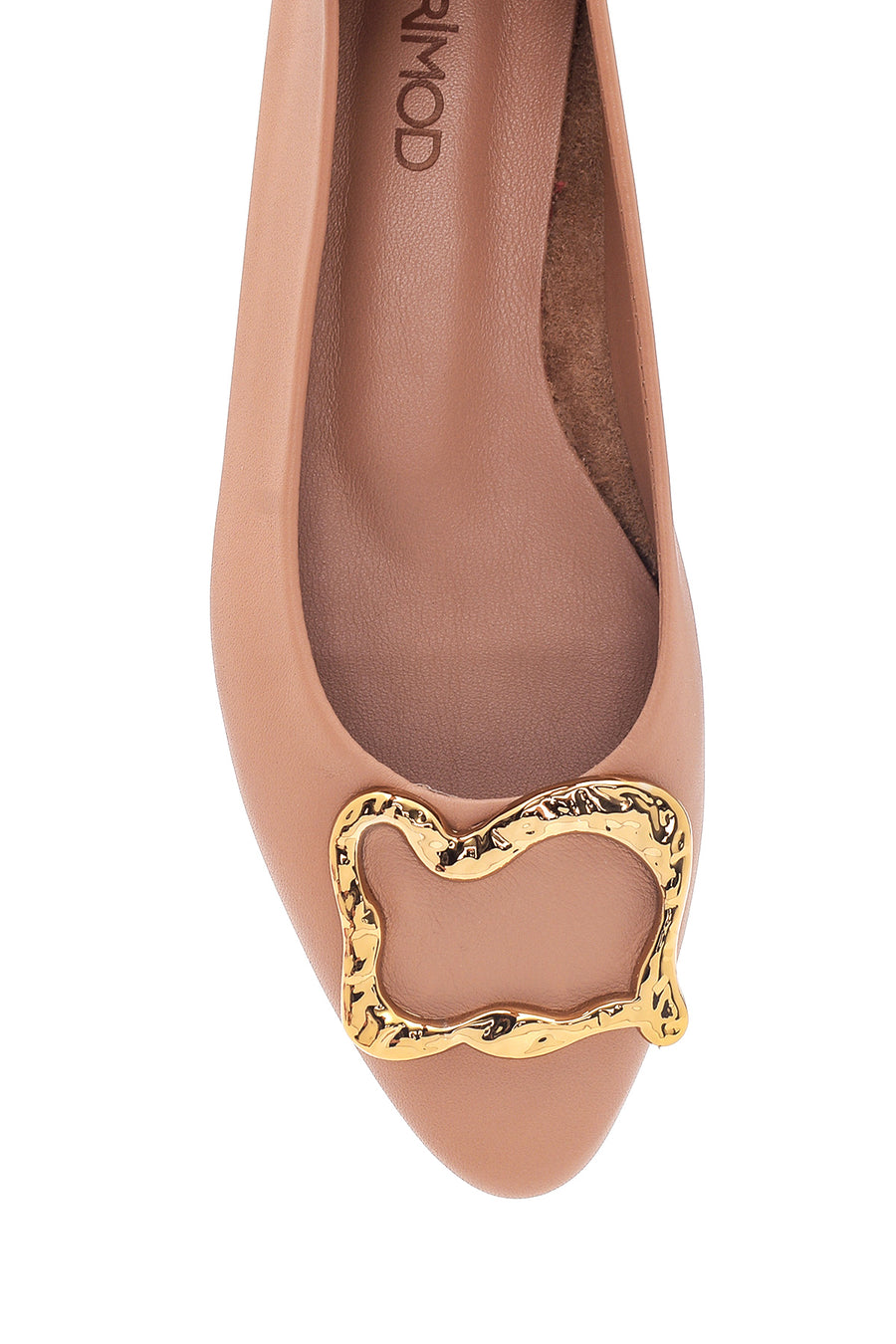 Women's Beige Leather Buckled Ballerinas