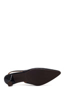 Woman Black Backless Low-Heeled Leather Shoes | Derimod