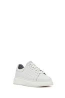 Men's White Lace-Up Thick-Soled Leather Sneaker | Derimod
