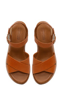 Women's Tan Ankle Strap Thick Soled Leather Sandals | Derimod