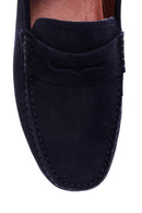 Men's Navy Blue Suede Leather Loafer | Derimod