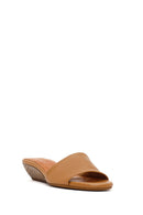 Women's Beige Short Platform Heel Leather Slippers | Derimod