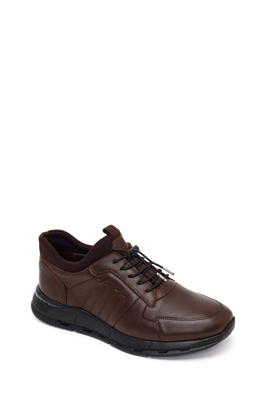 Erkek Kahverengi Bağcıklı Deri Sneaker