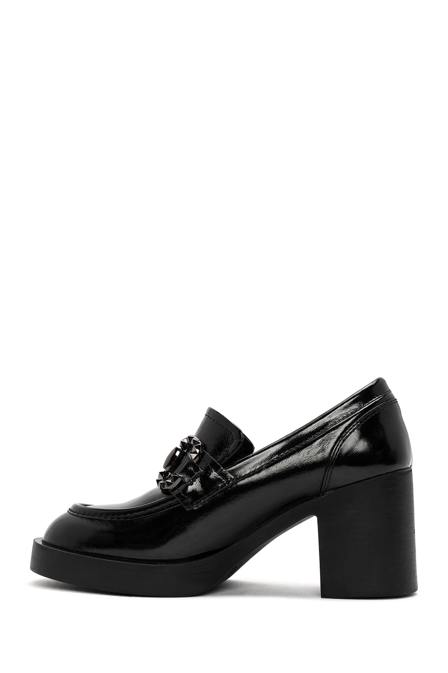 Women's Black High Thick Heel Patent Leather Masculine Loafer