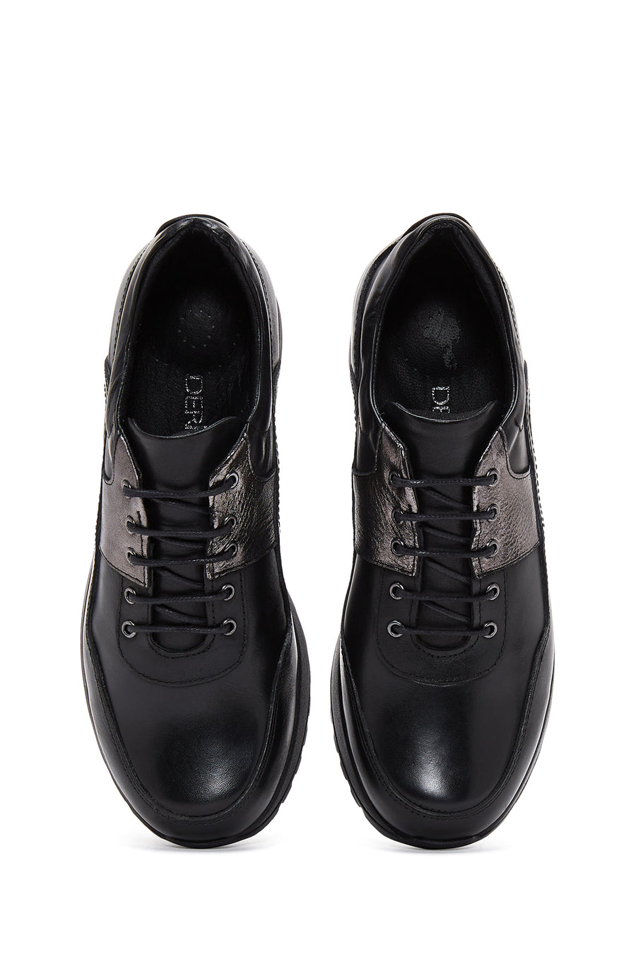 Women's Black Leather Wedge Heeled Shoes