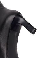 Woman Black Thin High-Heeled Leather Boots | Derimod