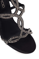 Woman Black Ankle-Buckle Embellished High Stiletto Heel Sandal | Derimod
