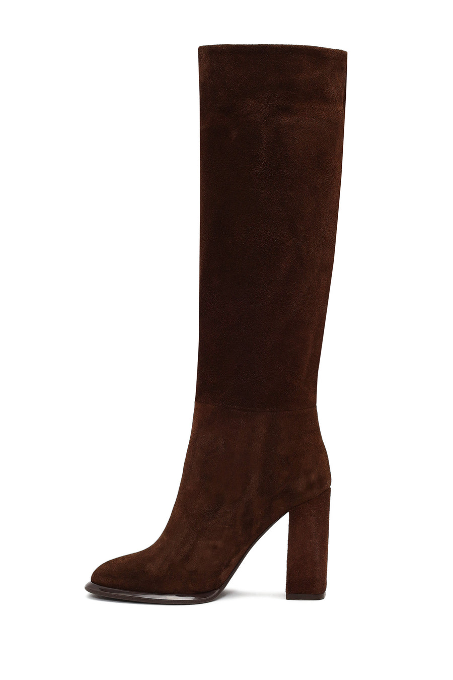 Woman Brown High Thick-Heeled Suede Boots