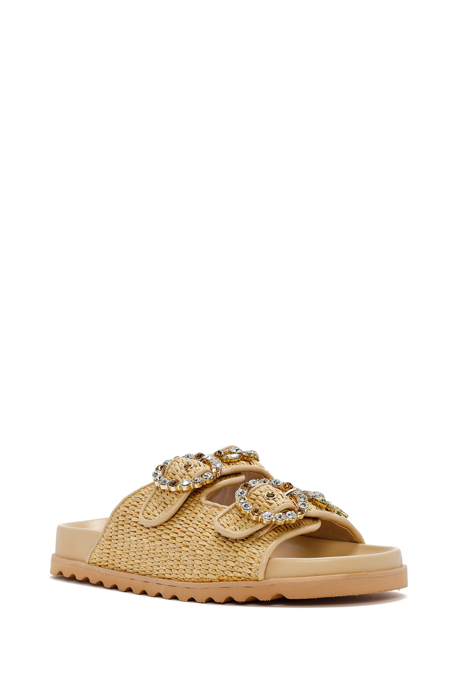Women's Beige Straw Stone Slippers