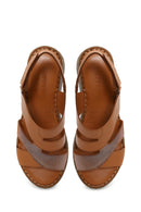 Woman Tan Wedge-Heel Leather Comfort Sandal | Derimod