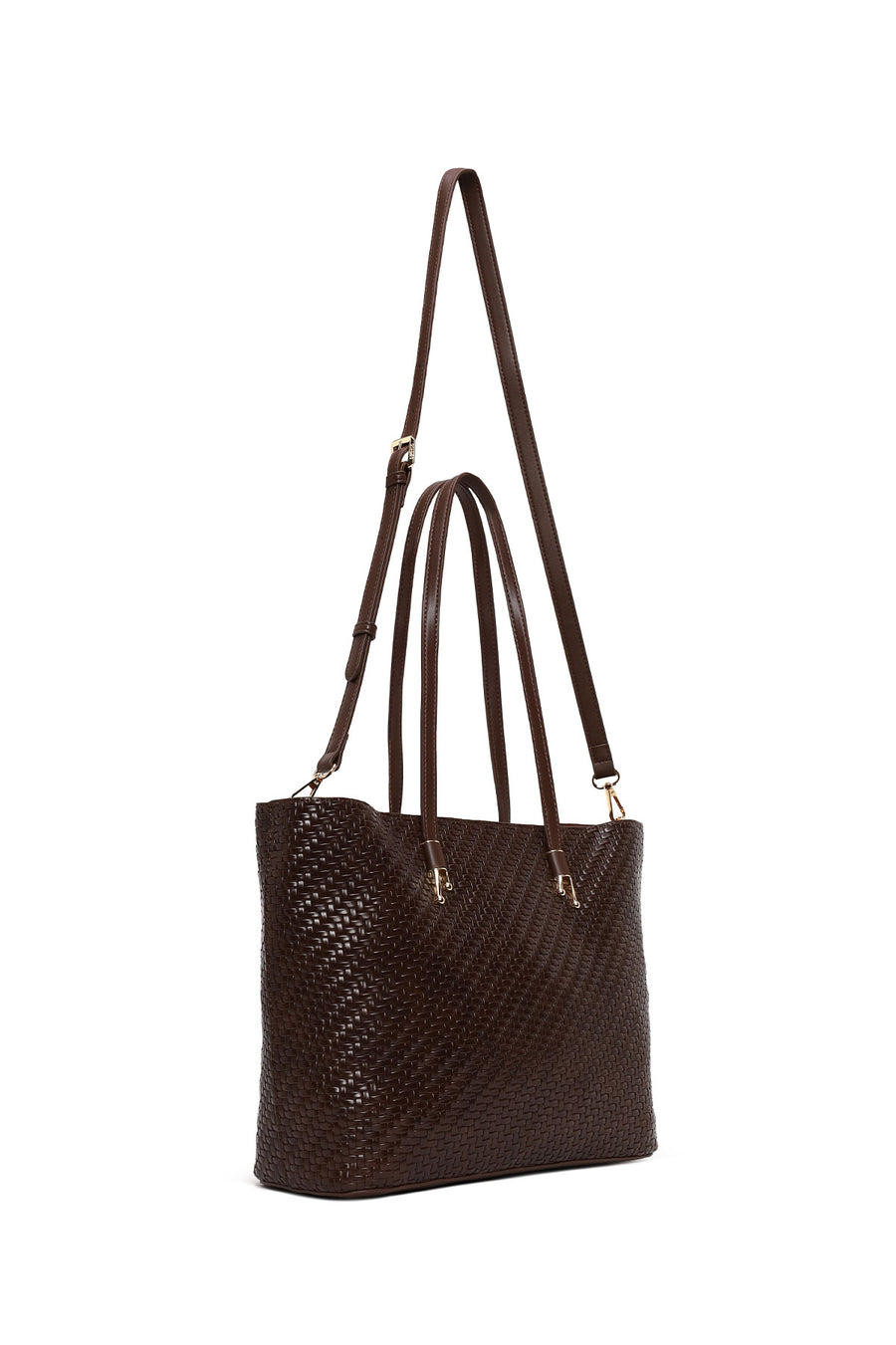 Woman Brown Long-Strap Braided Shoulder Bag