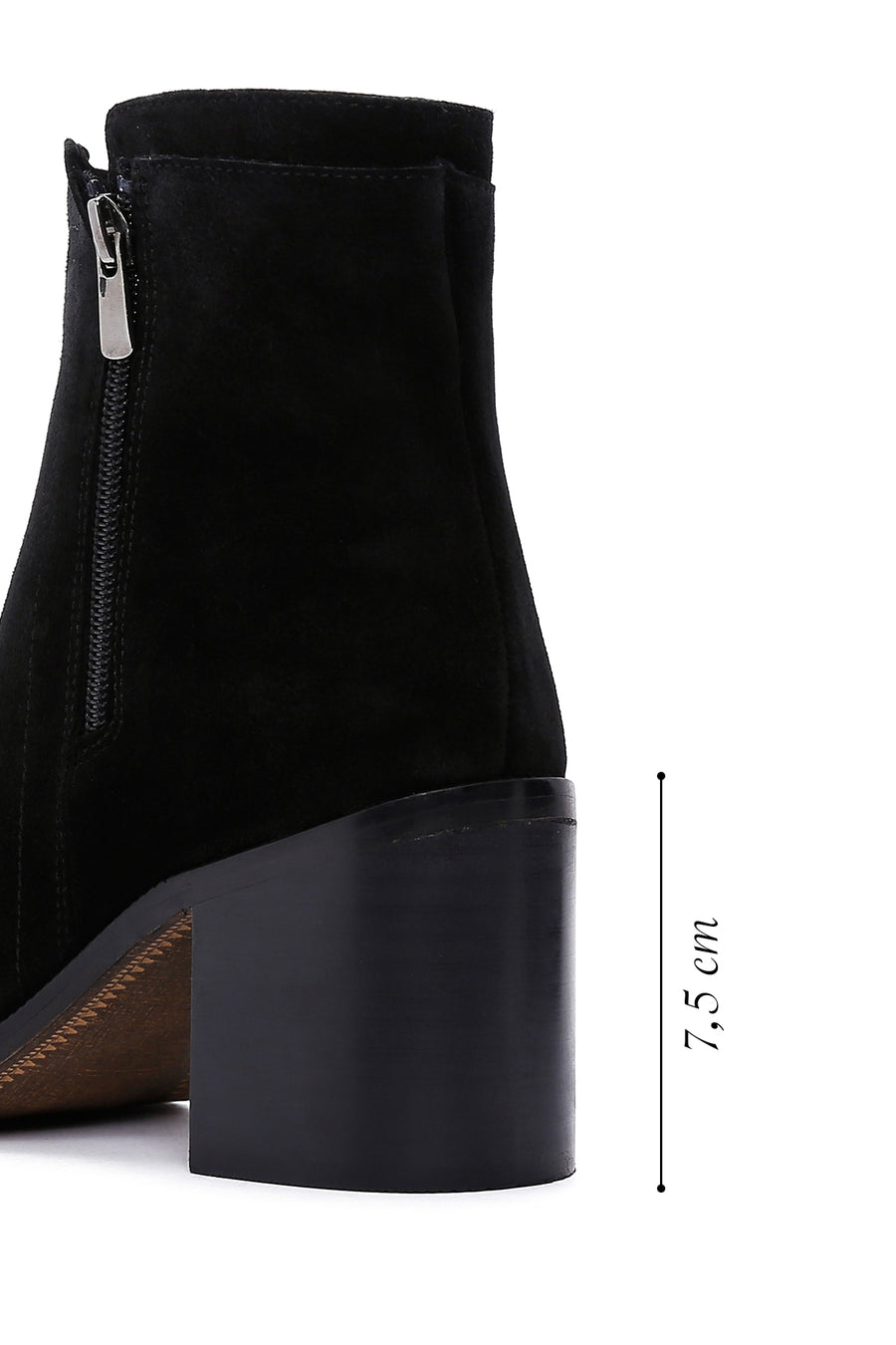 Women's Black Zippered Thick Heel Suede Leather Boots
