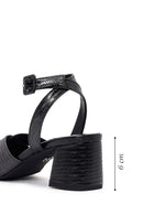 Woman Black Ankle-Buckle Printed Block-Heel Sandals | Derimod
