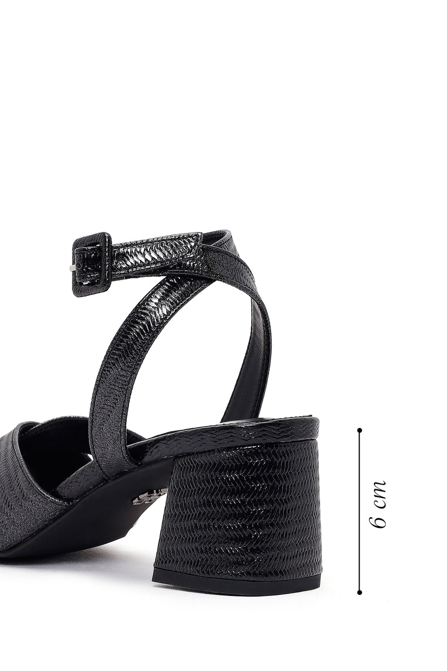 Woman Black Ankle-Buckle Printed Block-Heel Sandals