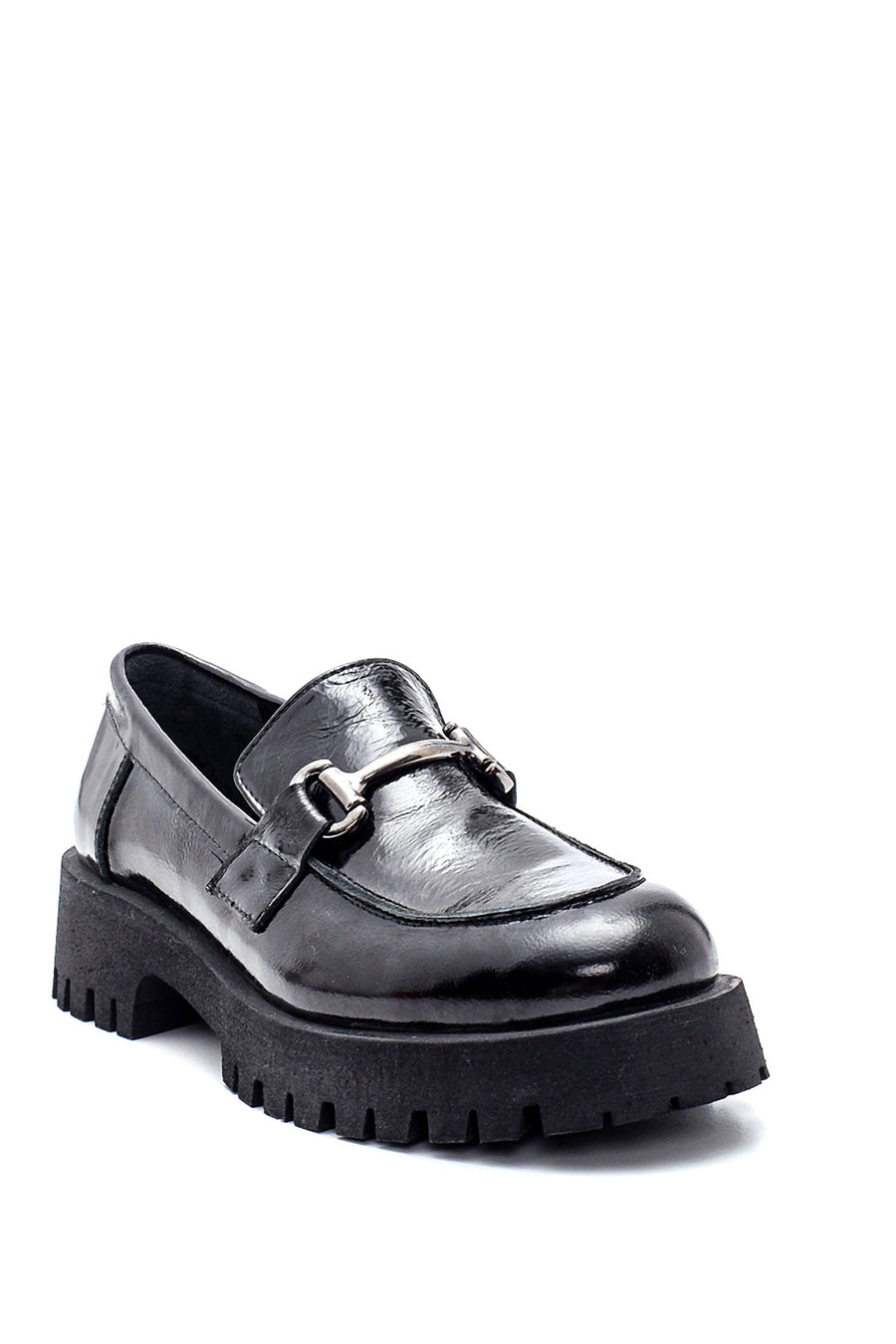 Women's Leather Patent Leather Buckle Loafer