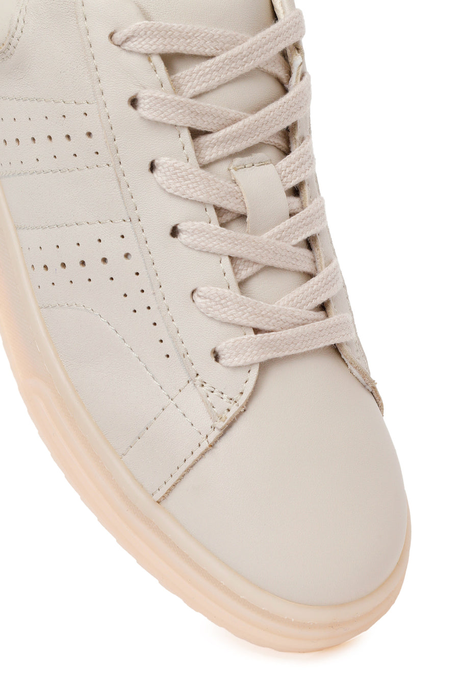 Kadın Krem Bağcıklı Deri Sneaker