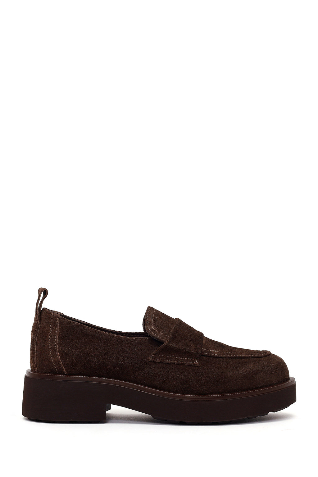 Kadın Koyu Vizon Süet Deri Maskülen Loafer
