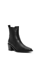 Woman Black Thick-Heeled Leather Cowboy Boots | Derimod