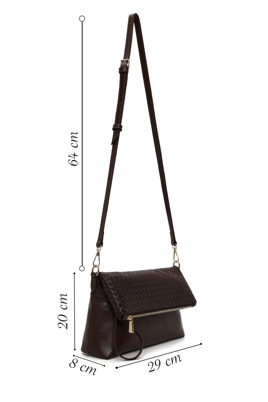 Woman Brown Long-Strap Woven Crossbody Bag