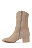 Women's Heeled Suede Leather Cowboy Boots | Derimod