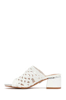 Women's White Knitted Short Thick Heeled Slippers | Derimod