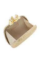 Women's Gold Long Strap Stone Mini Straw Evening Dress Box Clutch Bag | Derimod