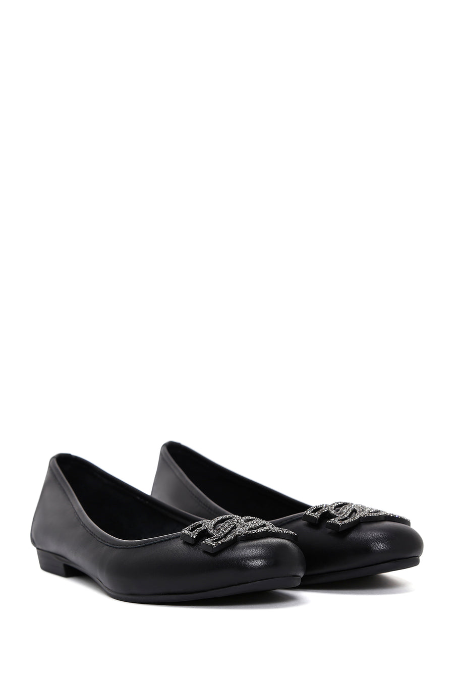 Women's Black Stone Leather Ballerinas