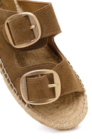 Women's Brown Buckled Suede Leather Espadrille Slippers | Derimod