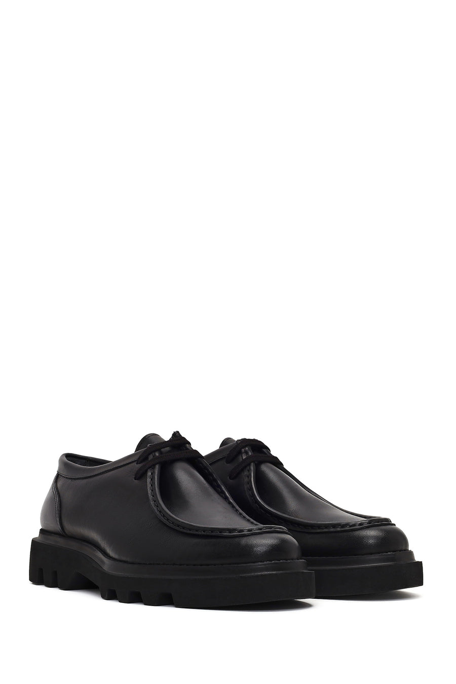 Male Black Lace-Up Thick-Soled Leather Casual Shoes
