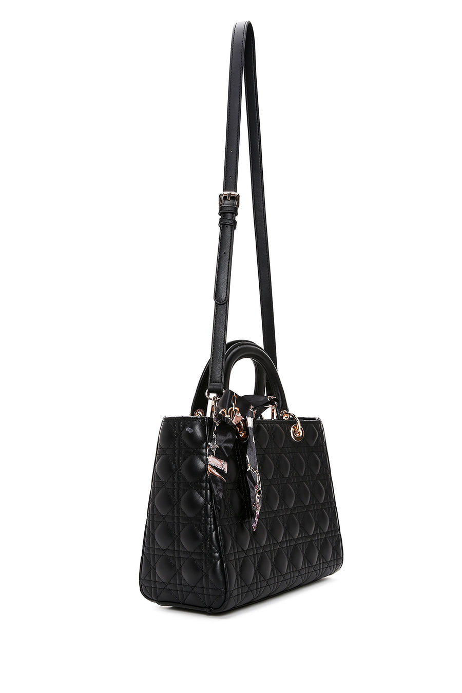 Women's Black Long Strap Quilted Handbag