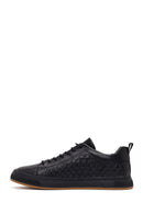 Erkek Siyah Bağcıklı Baskılı Deri Sneaker | Derimod