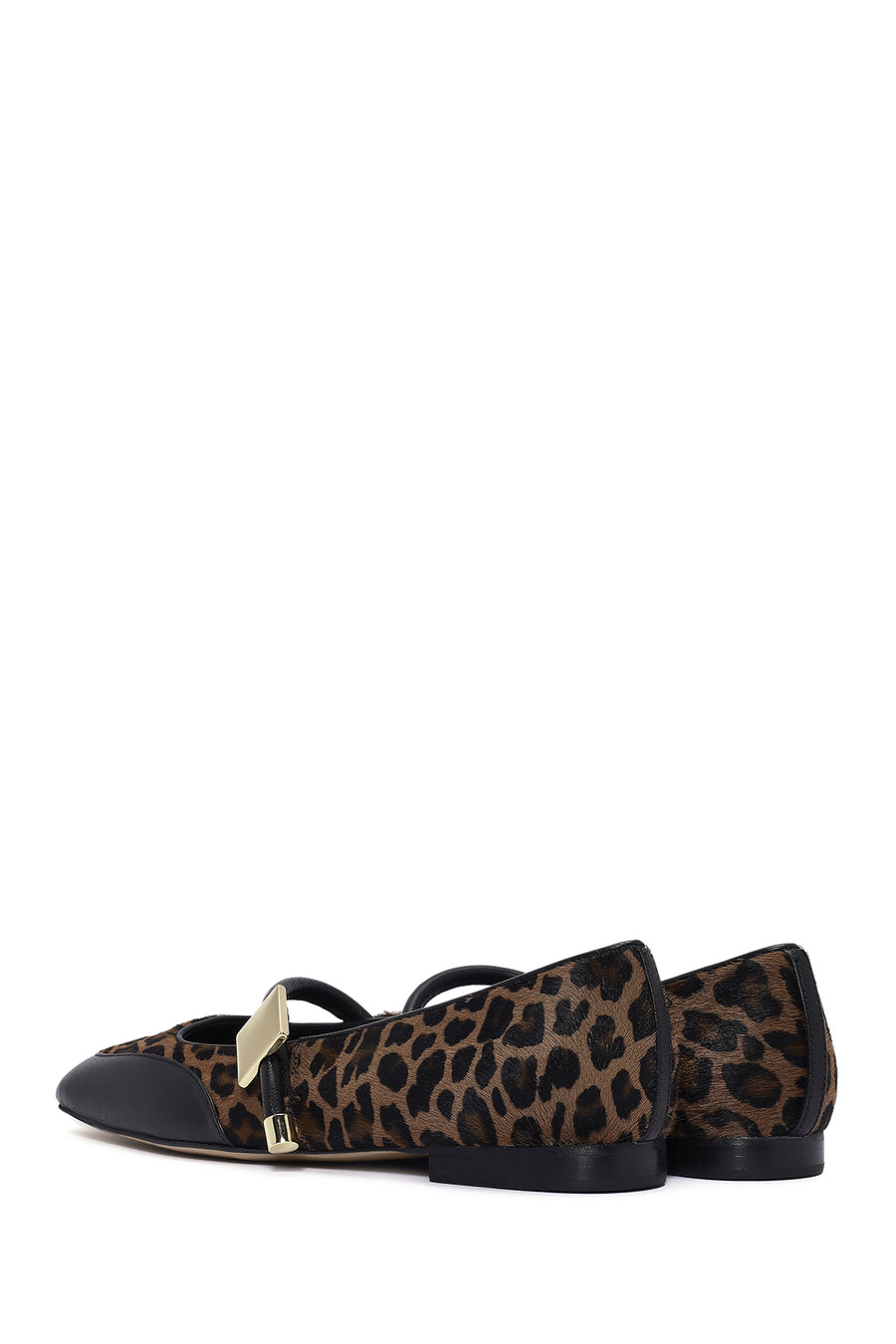 Women's Brown Buckle Detailed Leopard Patterned Leather Ballerinas