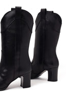 Woman Black Thick-Heeled Leather Cowboy Boots | Derimod